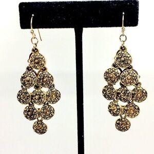 3/$30 BRASS CHANDELIER DANGLE ARTICULATED CIRCLE COIN EARRINGS